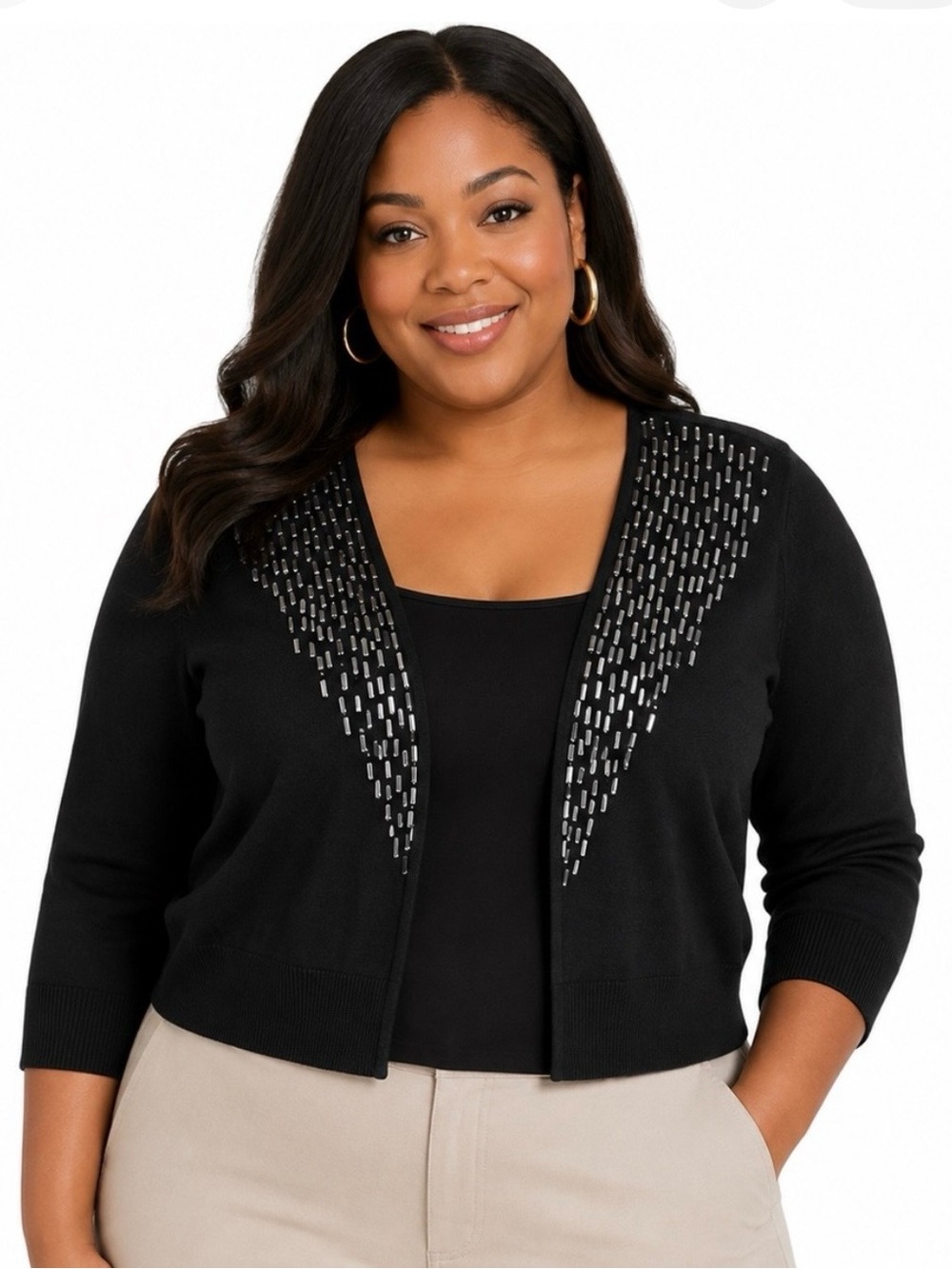 Ashley Stewart Black Embellished Open Front Cardigan Size 18/20 NWT